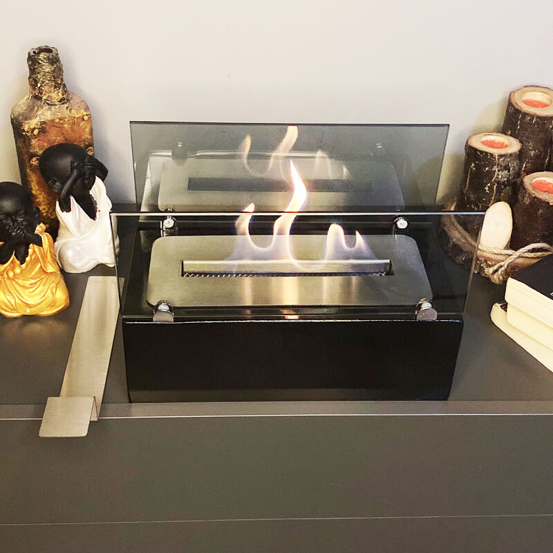 Vex Desktop Bioethanol Natural Wood Fireplace Burner Stainless  Decorative Interior Warming Warm Fire Pit Smokeless Odorless