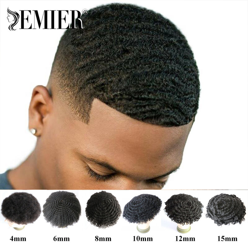 Lace Front Curly Men Hair System Comfortable Afro Male Hair Prosthesis Bleached Knots French Lace And Pu Human Hair Replacement