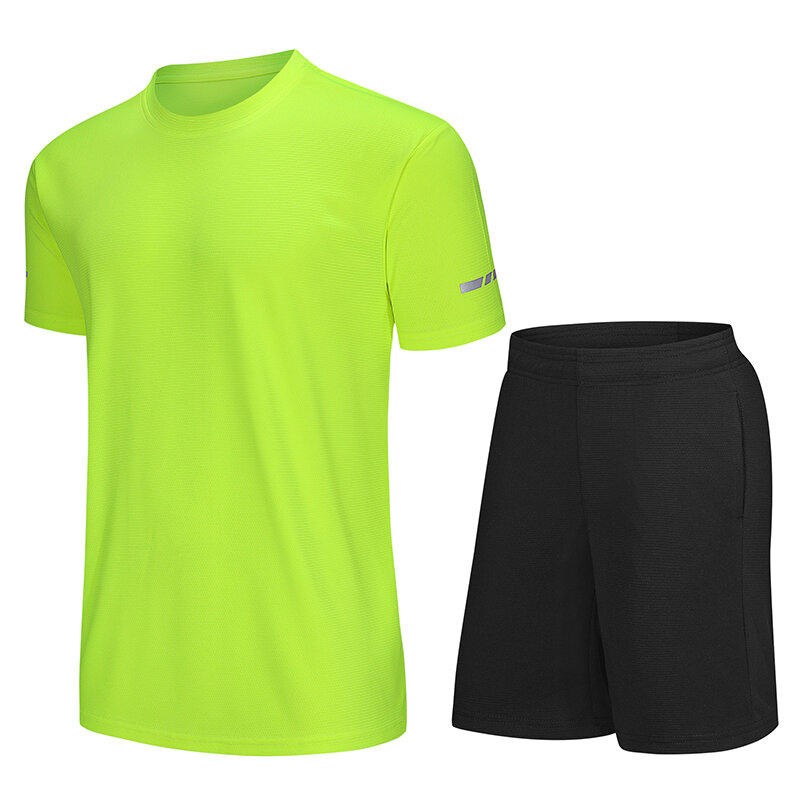Ternos de roupas esportivas de verão respirável masculino conjunto de fitness manga curta camiseta + calções esportivos secagem rápida de duas peças para o homem