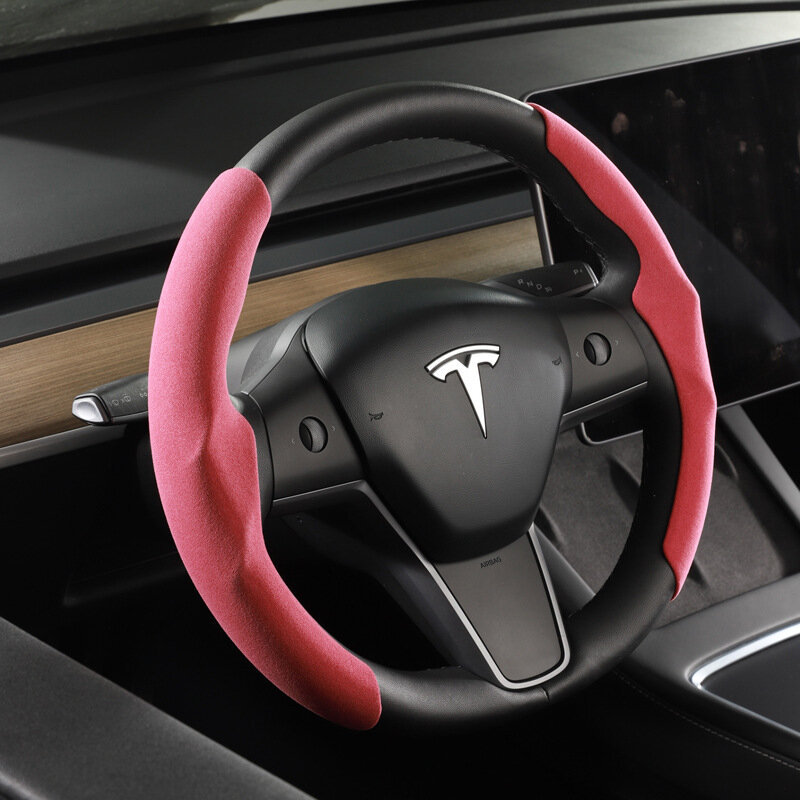 Tesla Steering Wheel Cover For Tesla Model 3 Model Y Model S Black Red Carbon Fiber Leather Anti-fur D Shape Round Shape