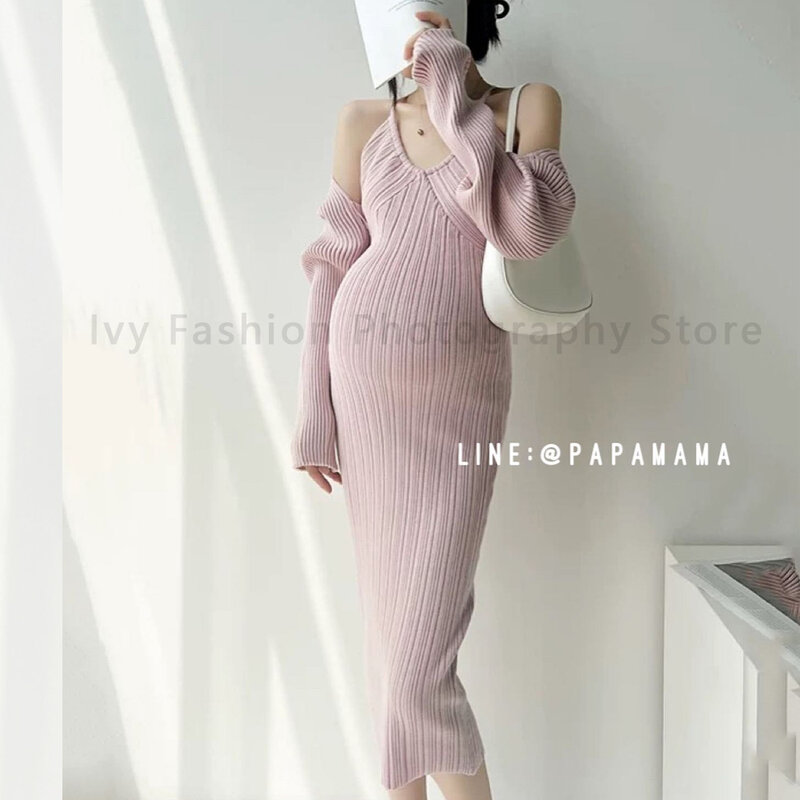 Sukienki do fotografii ciążowej z dzianiny eleganckie wygodne sukienki ciążowe Studio sesje fotograficzne pozujące ubrania