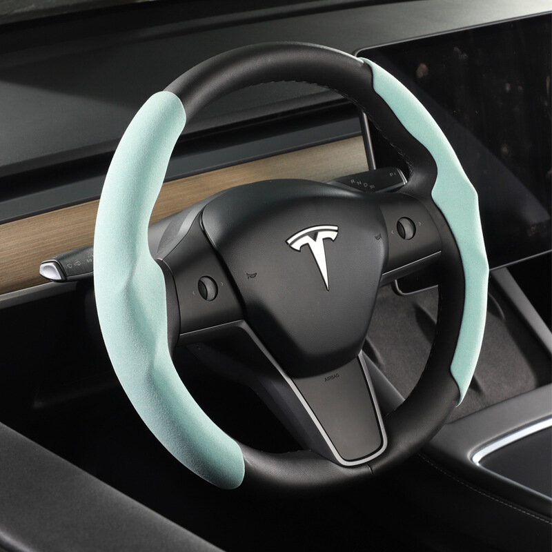Tesla พวงมาลัยสำหรับ Tesla รุ่น3รุ่น Y รุ่น S สีดำสีแดงคาร์บอนไฟเบอร์หนังป้องกันขน D รูปร่างรูปร่าง
