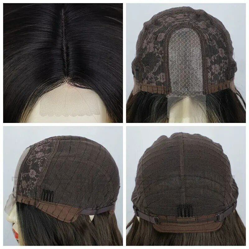 Idolla – perruque Lace Wig synthétique Body Wave longue brune ombrée, perruque avec raie centrale pour femmes noires et blanches, Cosplay d'halloween et de noël