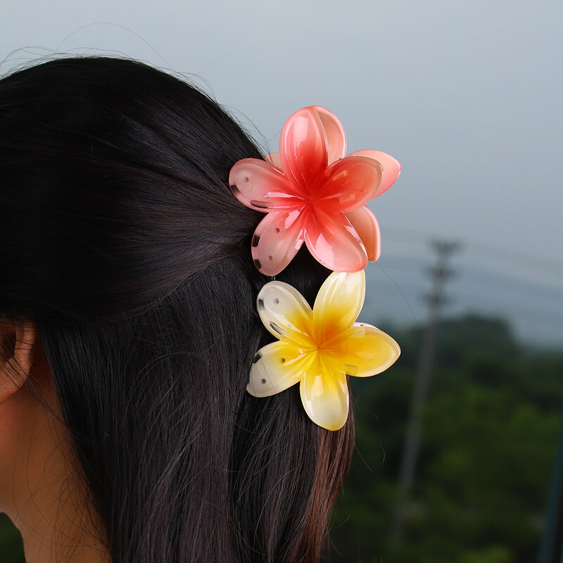 Śliczne lato Gradient kwiat akrylowe spinki do włosów dla kobiet dziewczyn słodkie włosy w koński ogon pazur Shark szpilka Barrettes włosów akcesoria