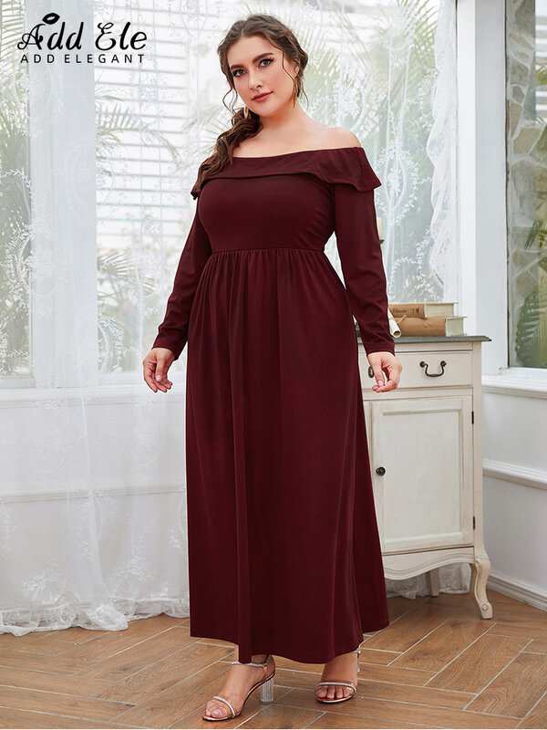 Ajoutez une robe élégante grande taille pour femmes, col Slash, taille douce, couleur unie, ample, ligne a, longueur cheville, B544, automne 2022