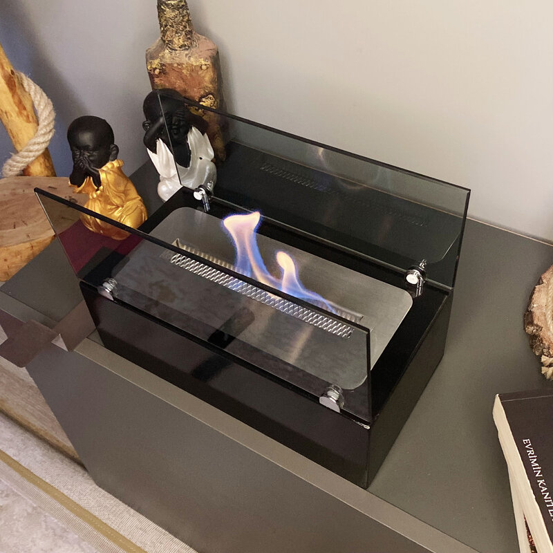 Vex Desktop Bioethanol Natural Wood Fireplace Burner Stainless  Decorative Interior Warming Warm Fire Pit Smokeless Odorless