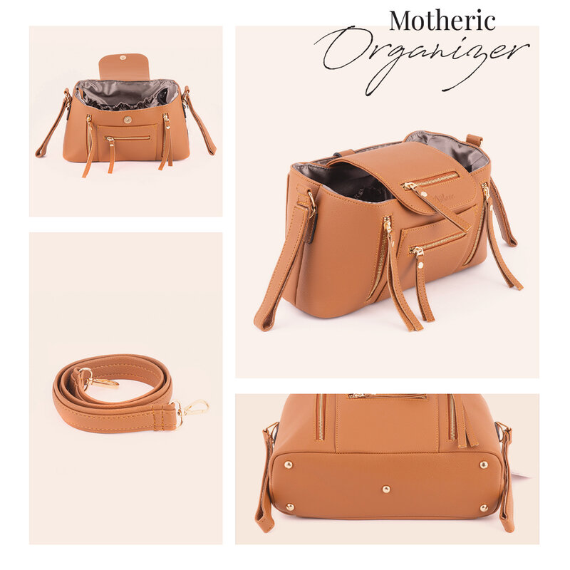 Motheric-Console de sac de poussette en cuir PU avec porte-gobelet isolé, accessoires de bébé marron végétalien