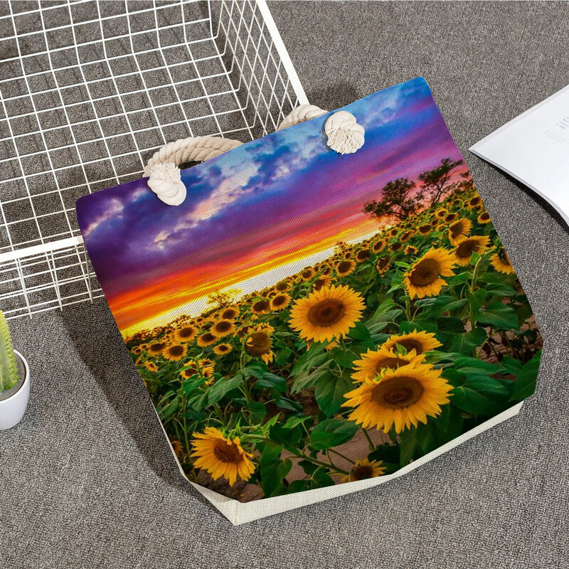 Weibliche Landschaft Floral Umhängetasche Sunflower Druck Handtaschen Für Frauen Casual Einkaufstasche Taschen Hohe Kapazität Reise Strand Tasche