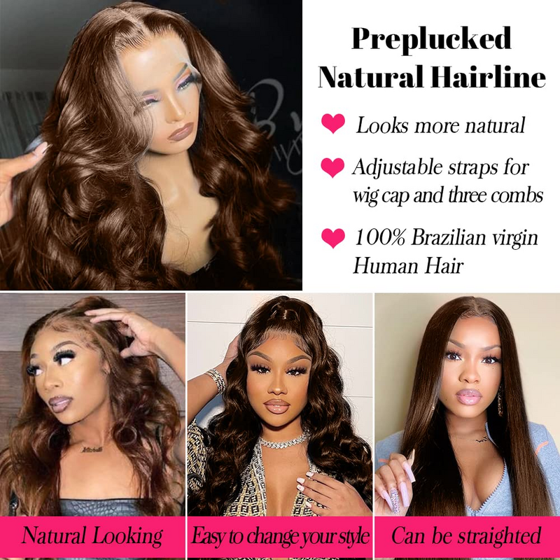 13X4 Body Wave Hd Lace Front Wig Human Hair Colored Brazilian 30 Inch 250% Chocolate Brown Lace Front Human Hair Wigs For Women
