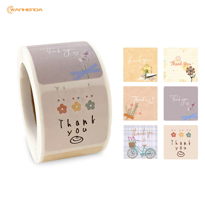 300Pcs/Roll Cute Cartoon Floral Thank You Stickers Holiday/Birthday/Wedding Party Gifts Decor Envelope Seal Labels