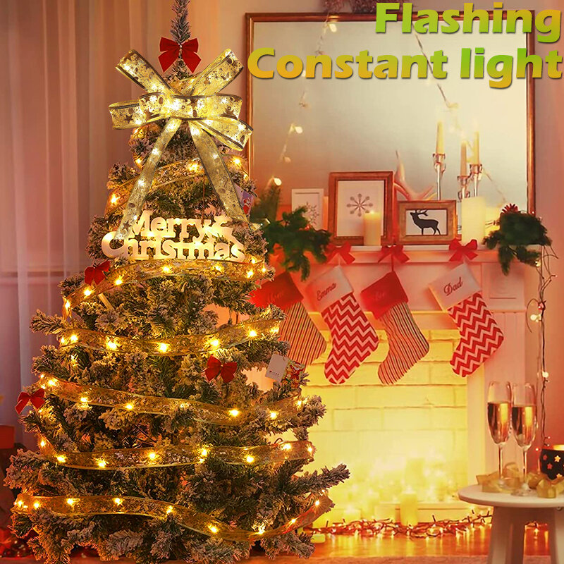 زينة أعياد الميلاد LED الشريط الجنية أضواء شجرة عيد الميلاد الحلي Bows بها بنفسك الانحناء ضوء سلسلة نافيداد السنة الجديدة للديكور المنزل 2023
