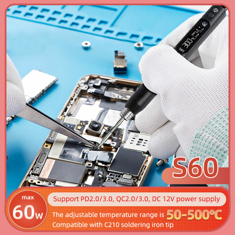 SEQURE-soldador S60 Nano, Compatible con puntas de soldadura C210, uso para equipos electrónicos de precisión, reparación móvil, antiestático