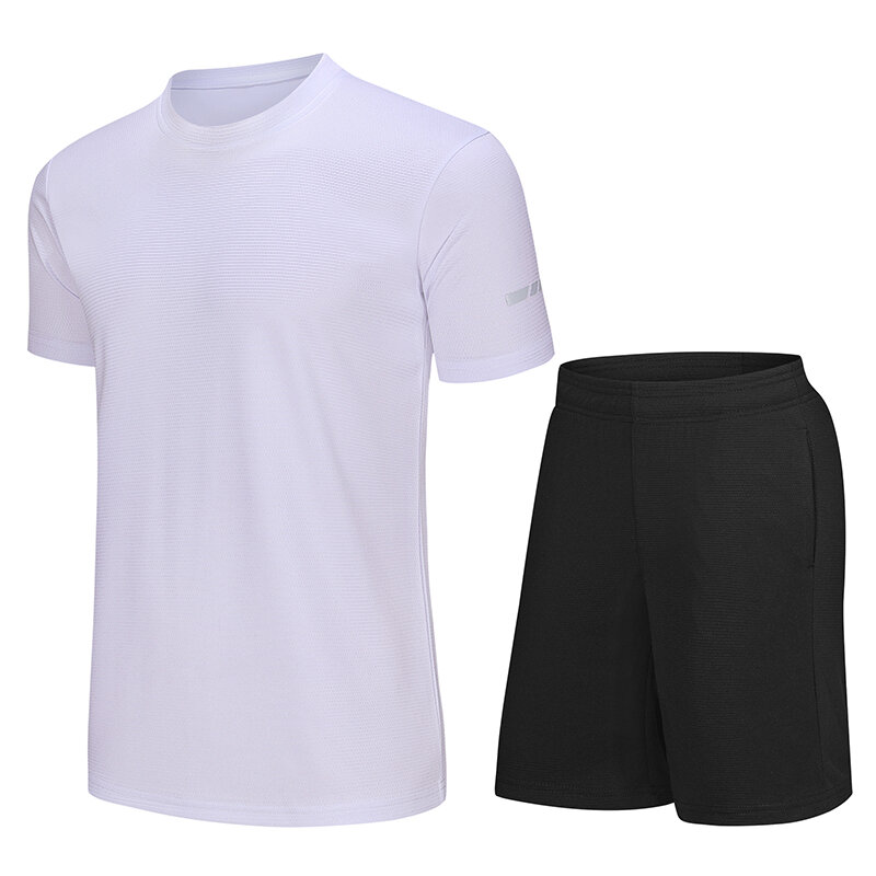 Ternos de roupas esportivas de verão respirável masculino conjunto de fitness manga curta camiseta + calções esportivos secagem rápida de duas peças para o homem