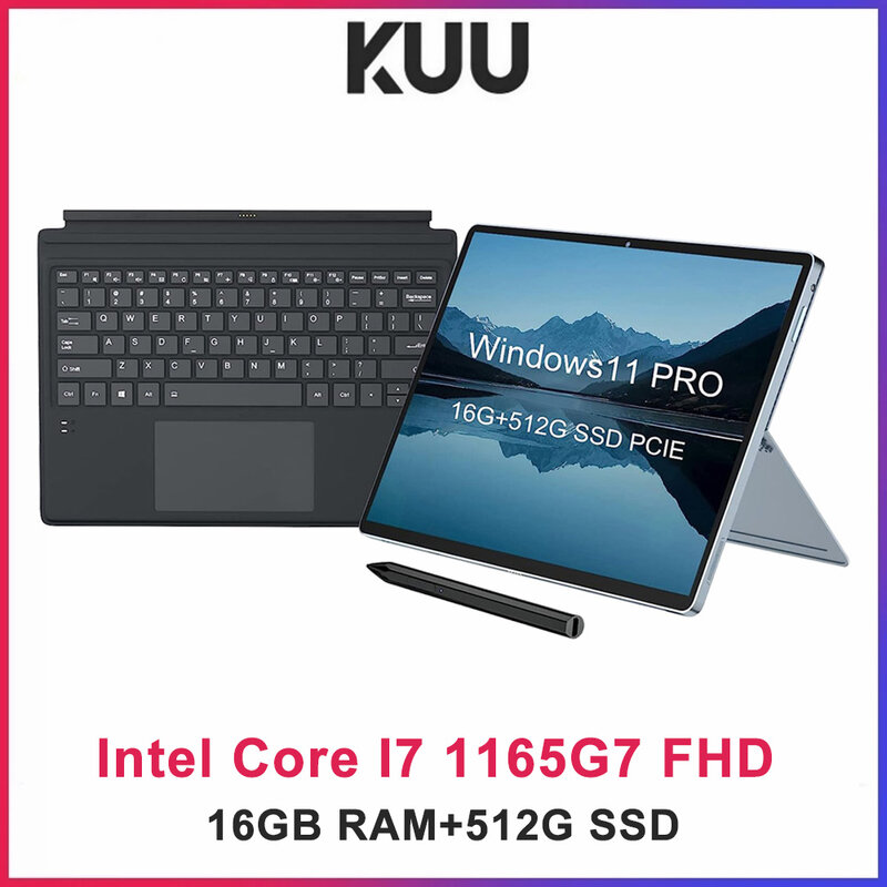 12.6 Inch 2 in 1 Laptop Notebook 16GB RAM 512GB Core i7 1165G7 2160 x 1440 Touch Screen Metal Case Tablet PC with Keyboard Pen