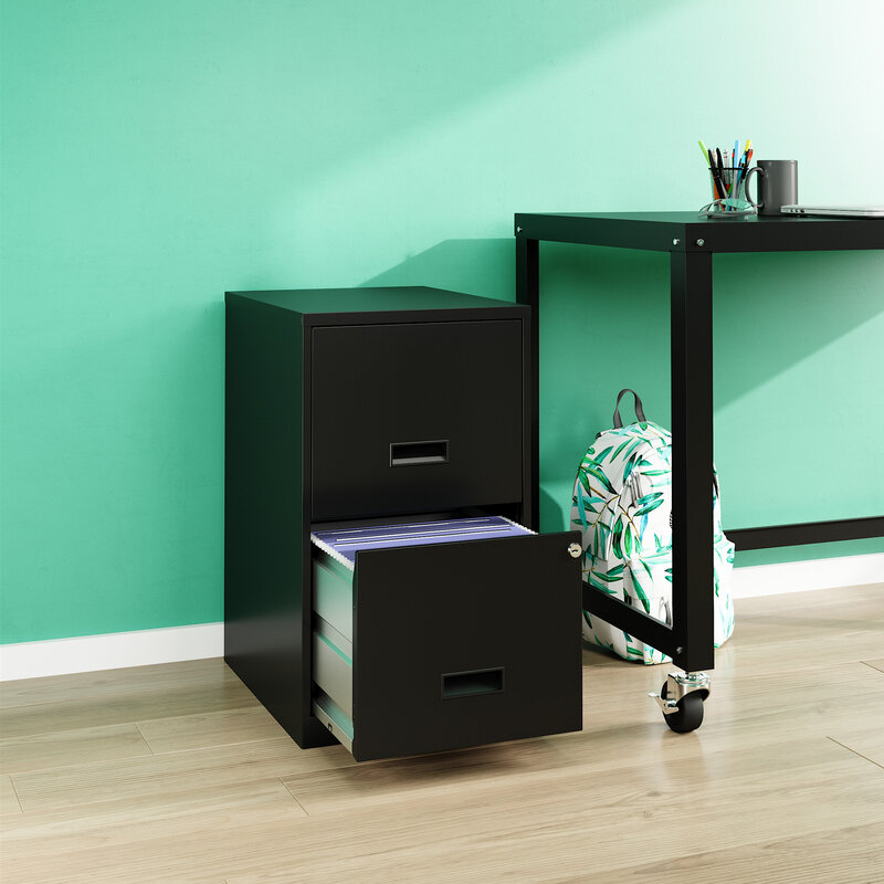 Armoire à dossiers verticale noire en acier, meuble de bureau à 2 tiroirs avec serrure, 18 pouces, Stock US