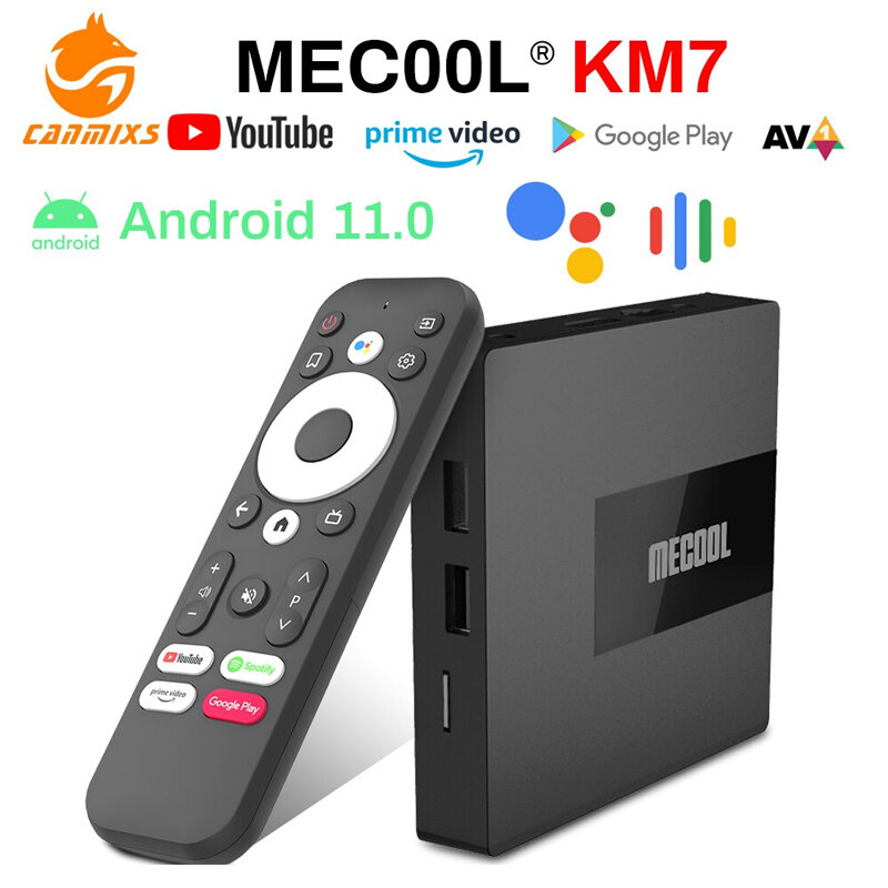 Mecool-Dispositivo de TV inteligente KM7, decodificador con Android 11, certificado por Google, 2GB, 16GB, Amlogic S905Y4, DDR4, WiFi 5G, Youtube, 4K, KM7