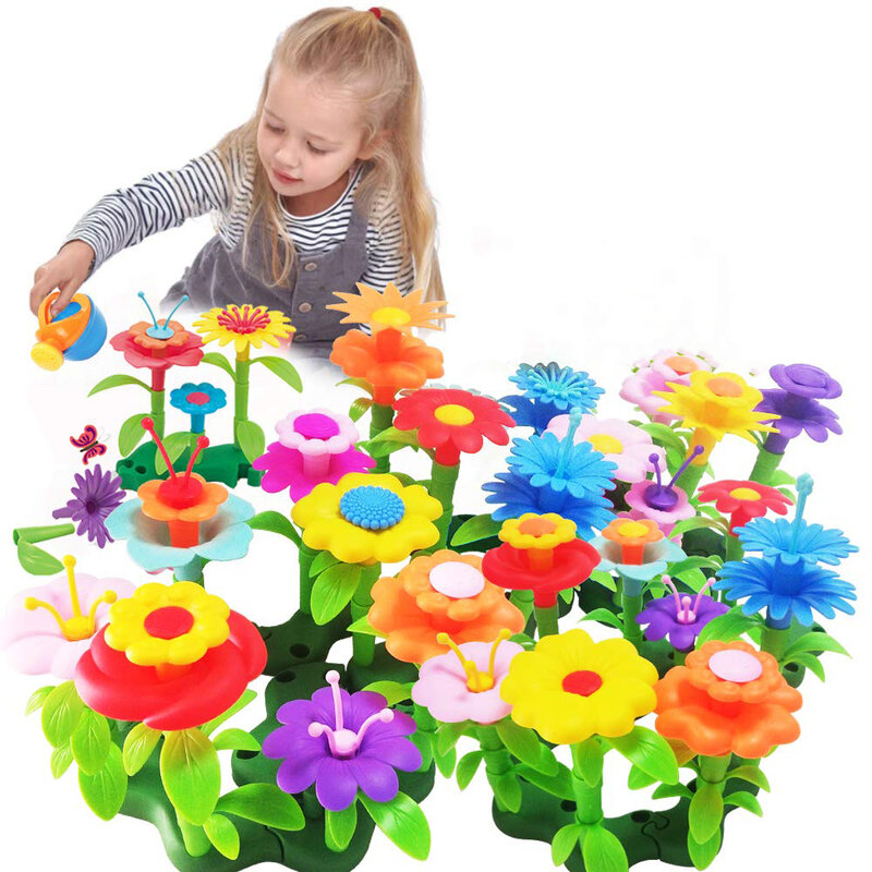 Jouets de construction de jardin de fleurs pour filles, simulation de jardinage, jeu d'empilage pour enfants, activité éducative pour tout-petits
