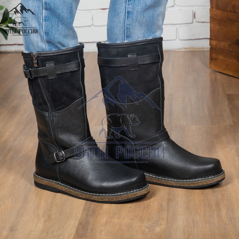 Mongolki – bottes d'hiver noires naturelles brunes avec serrure pour hommes, semelle en feutre et moulée, bottes de russie