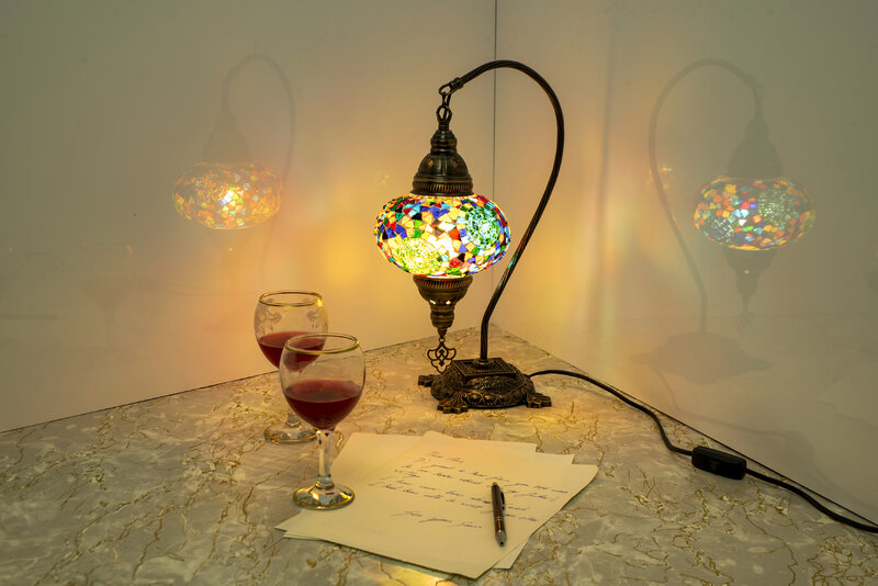 Türkische Mosaik Tisch lampe nostalgische Kunst dekorative Handarbeit Geschenk Lampen schirm Licht Glas romantische Schlafzimmer nach Hause Liebe elektrische bunt