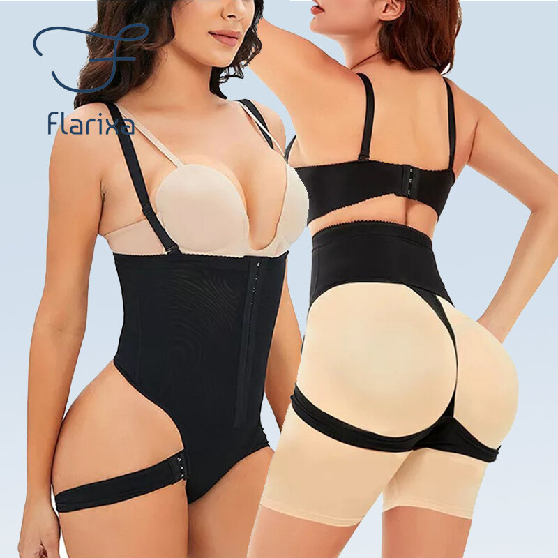 Flarixa Plus ขนาดเอวเทรนเนอร์ Body สายรัดหน้าท้อง Slimming Butt Lifter กางเกงท้องแบนกางเกง Bare Ass Shapewear 5XL
