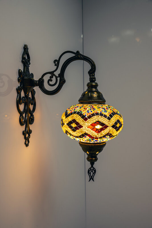 Applique murale en mosaïque de verre turque, art nostalgique décoratif, fait à la main, abat-jour en verre, lampe romantique pour chambre à coucher, lampe de jardin