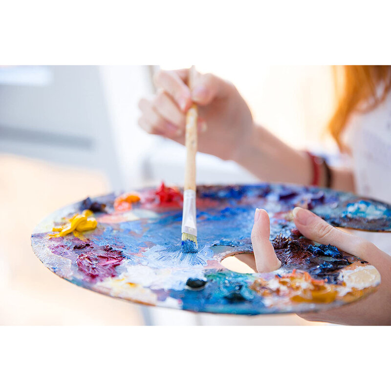 Paletas de pintura lufecle-uso oval em forma de paleta de madeira com acrílico, aquarela, tintas a óleo & escovas
