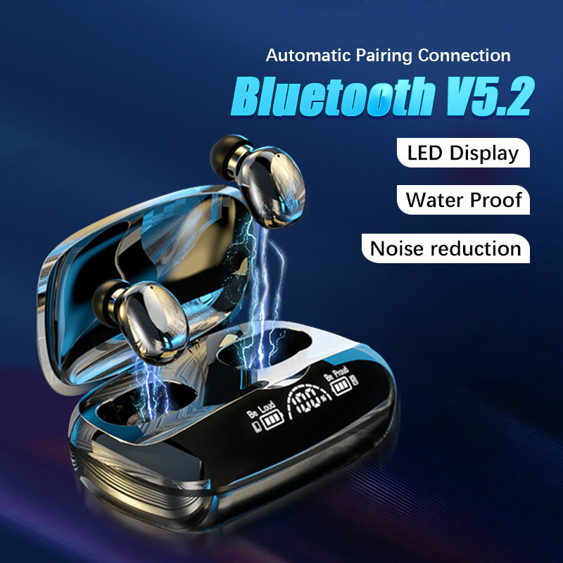 Auriculares inalámbricos con Bluetooth 5,2, audífonos TWS deportivos impermeables, intrauditivos, micrófonos
