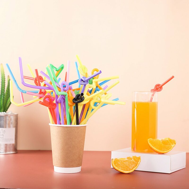 100Pcs Kleurrijke Wegwerp Plastic Gebogen Rietjes Bruiloft Keuken Bar Drink Accessoires Verjaardag Herbruikbare Stro