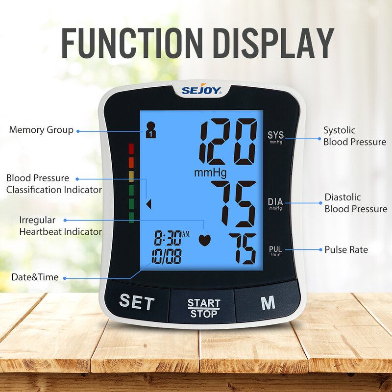 Monitor de pressão arterial pulso portátil automático digital bp monitor monitoramento leval esfigmomanômetro grande display led