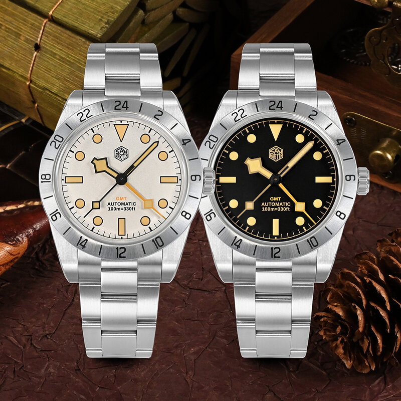 San martin-メンズステンレススチール腕時計,高級メンズウォッチ,39mm bb gmt,自動巻き,サファイア,10 atm,緑色