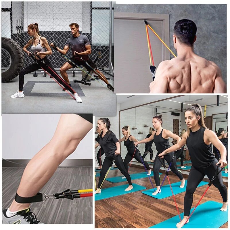 17 pçs/pçs/set faixas de resistência látex ginásio porta âncora tornozelo cintas resistir kit banda yoga exercício fitness expansor loop tubo puxar