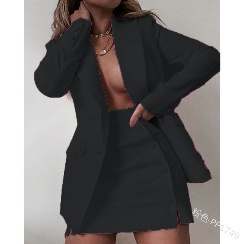 2021 outono e inverno duas peças conjunto feminino sexy saia curta e conjuntos de roupas compridas ternos das mulheres de cor sólida