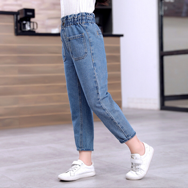 Spring And Autumn children clothes Girls High Waist Jeans pants Blue Slim Fit Denim Material For Girls Trousers Pants clothes