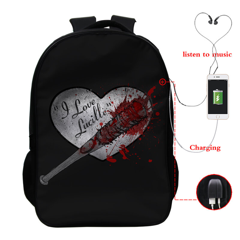 Рюкзак с USB-зарядкой для детей, школьный ранец «Ходячие мертвецы» 16 дюймов, дизайнерский рюкзак, дорожная сумка