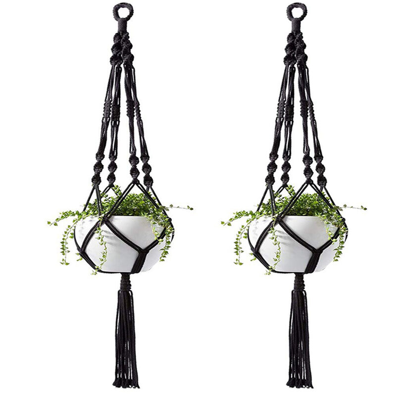 Five Colors 2 Pieces Plant-Linked Indoor and Outdoor Hanging Flowerpot Basket Cotton Rope Garland Plant Stand Garden Decoration