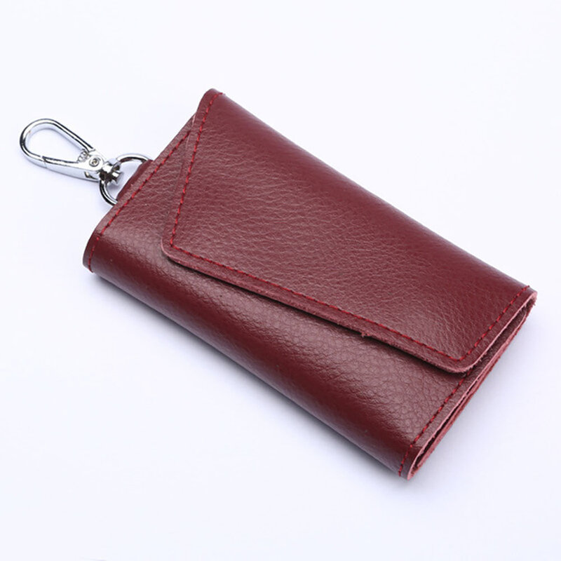 Porte-clé en cuir véritable pour hommes et femmes, pochette de rangement pour clés de voiture, portefeuille de femme de ménage, Mini sac de cartes