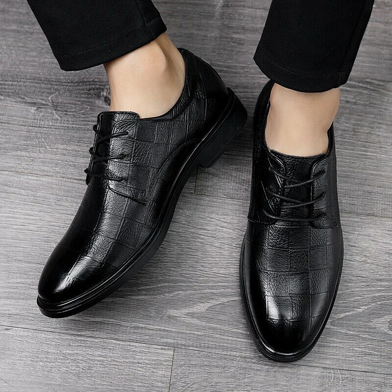 Дизайнерские мужские туфли на шнуровке, свадебные туфли черного цвета, итальянские классические туфли с круглым носком, мужские туфли-оксф...