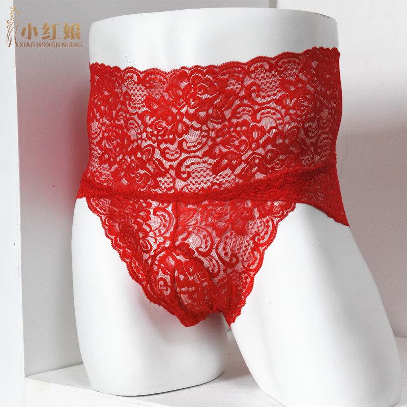 Hoge Taille Sexy Heren Gay Lace Boxer Onderbroek Transparante Sissy Pouch Ondergoed