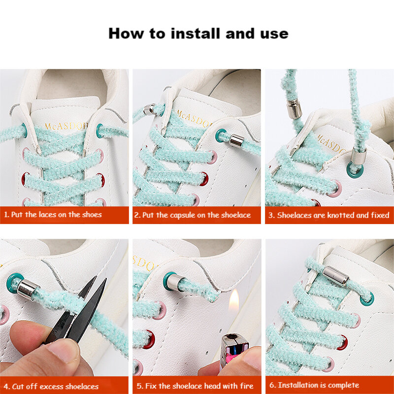 New Magnetic Lock Elastic Shoelaces Plush No tie Shoe laces Sneakers for Shoelace Kids Adult Boots Laces One Size Fits All Shoes
