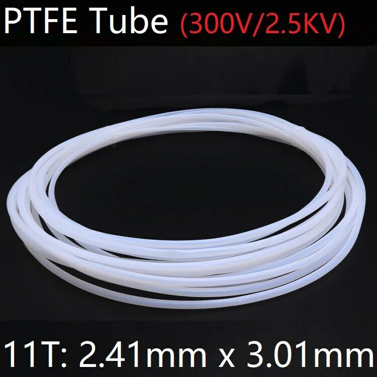 Tubo de PTFE 11T, 2,41mm x 3,01mm, eflón aislado, tubo rígido F4, manguera de transmisión resistente a altas temperaturas, 300V, blanco