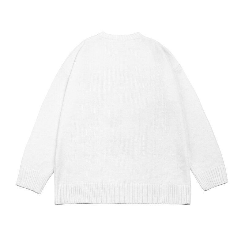 Retro americano de alta rua estilo fantasma impressão suéter masculino ins maré marca hip-hop oversize camisola de malha preguiçoso