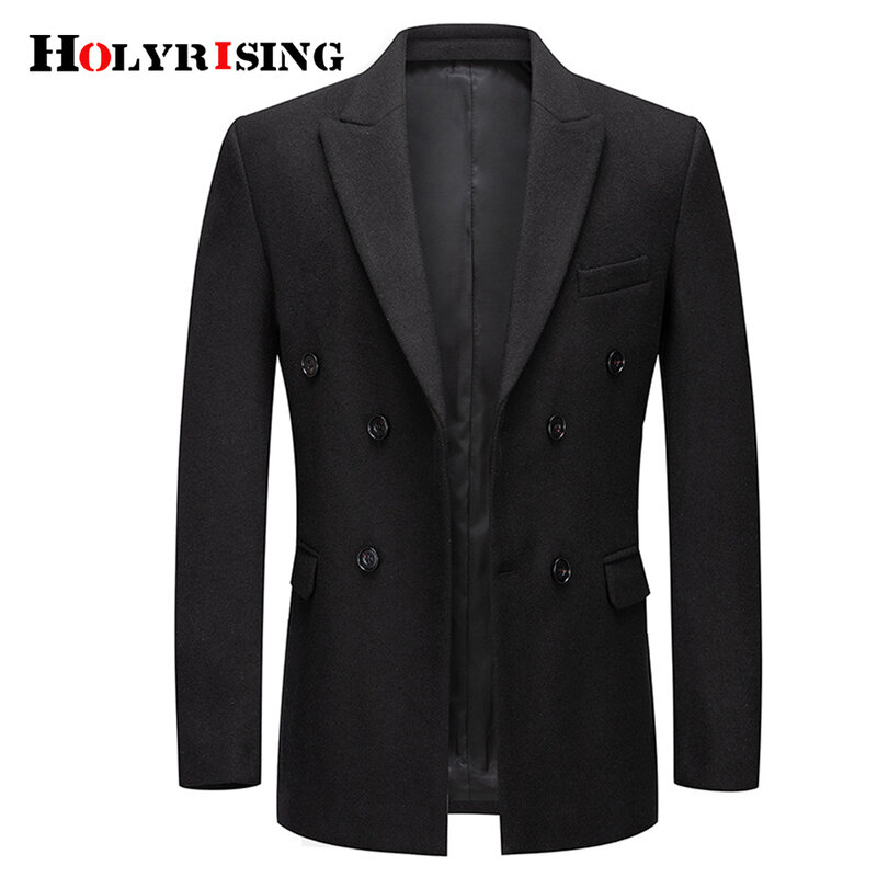 holyrising men wool coats double button manteau homme hiver warm business overcoat comfortable woolen blends outerwear 3xl 19367