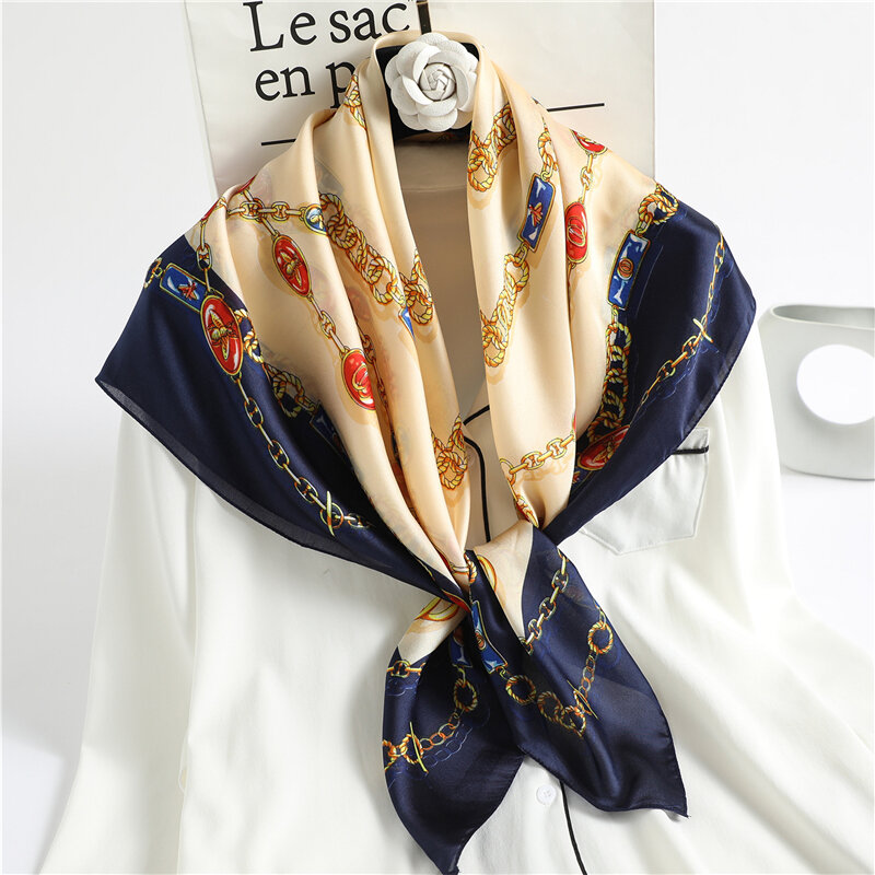 Роскошный брендовый атласный Шелковый квадратный шарф, Женский хиджаб 2021, модная бандана, головной платок, Женская шаль, сумка, платок 90*90 см