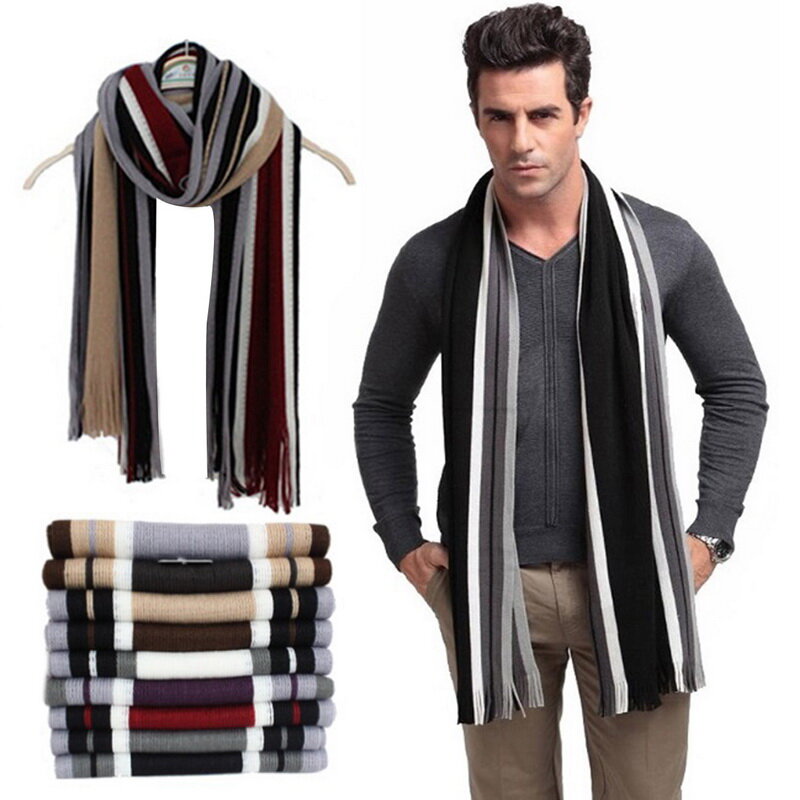 Nuevo diseñador de moda hombres clásicos bufanda de cachemir de invierno cálido suave Fringe rayas chal envuelto con borlas bufanda de rayas de los hombres bufandas