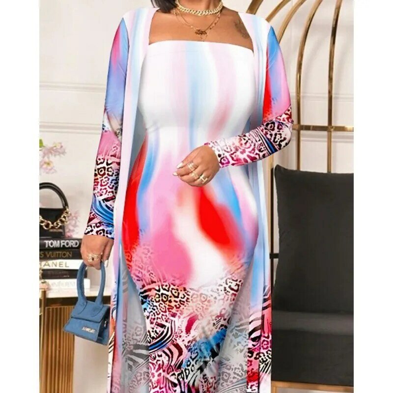Gaun Panjang Tanpa Tali Print Bergaris Wanita Mode Afrika Gaun Panjang Bergaris 2 Potong Desain Fashion Kualitas Terbaik Tahun 2021