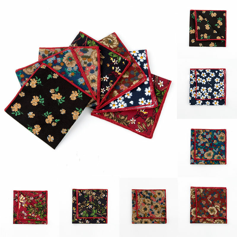 Fashion Elegant Floral Handkerchief Scarves Vintage Cotton Hankies Men's Pocket Square Handkerchiefs Rose Flower Paisley Square