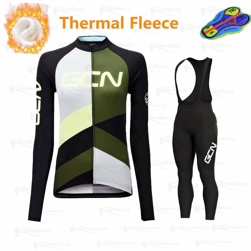 2021 New GCN Winter Thermal Fleece Cycling Jersey Set Women Outdoor Riding MTB Ropa Ciclismo Bib Pants Set Warm Cycling Clothing