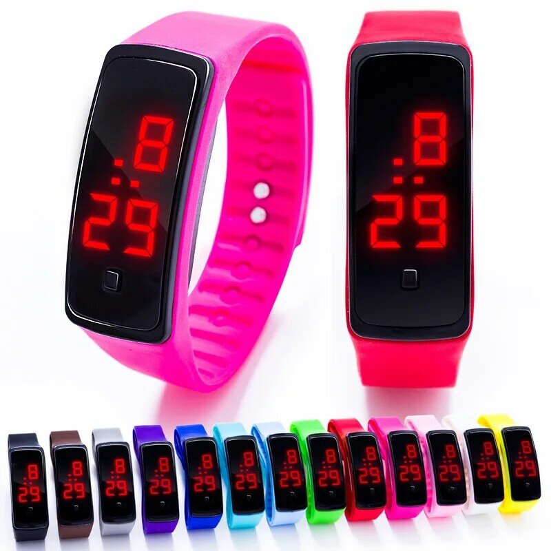 حلوى لون الإلكترونية الرقمية الساعات موضة LED ساعة لصبي فتاة سيليكون ساعة اليد الأطفال ساعة رقمية