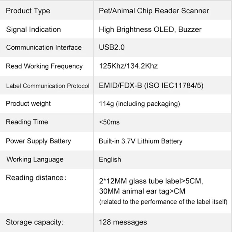 H7JA Huisdier Certificaat Handheld Kaartlezer Dier Identificatie Id Chip Scanner Glazen Buis Label Reader Transponder Usb