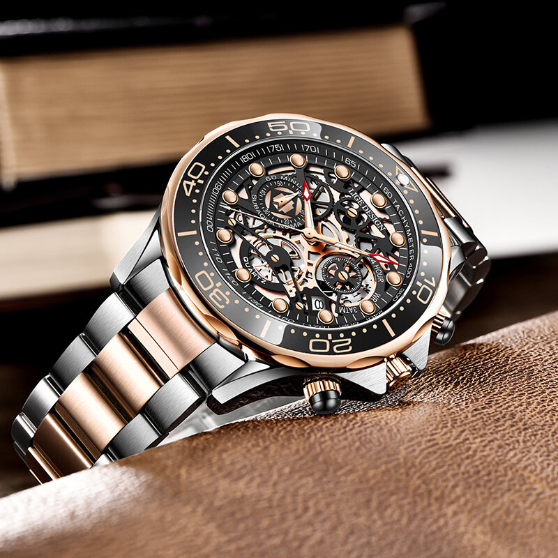 2021 LIGE Luxury Business Watch orologi automatici da uomo per uomo scheletro orologi da polso al quarzo cavo impermeabile Relogio Masculino